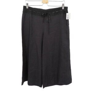 Edward Womens 8 Black Crocheted 100% Linen Wide Leg Cropped Capri Pants NEW